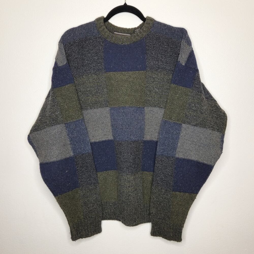 Vintage David Taylor Medium Crewneck Sweater Plaid Boxes Skate Grunge 90s Cobain
